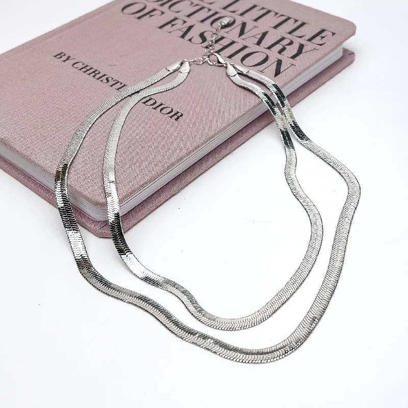 letter necklaces for women-Night Life Double layered Silver Tone Chain Necklace