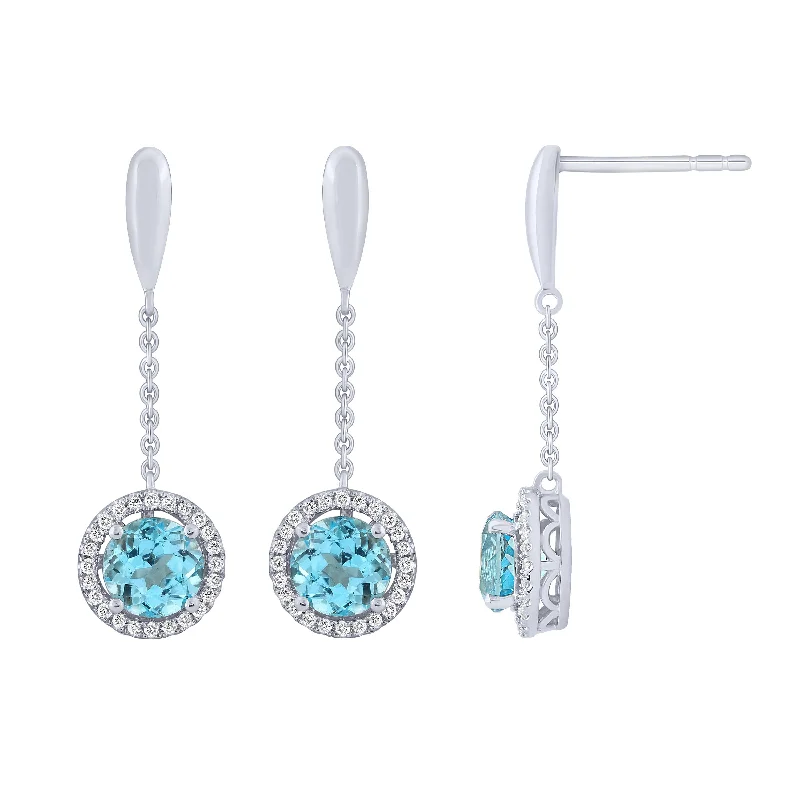 elegant gold earrings for women-14K White Gold Topaz And Diamond Dangle Earrings