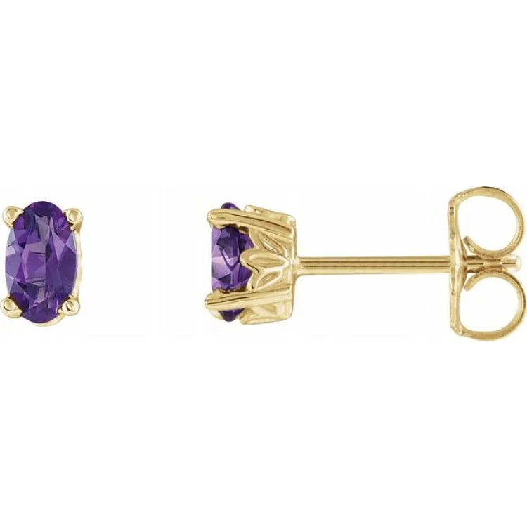 adjustable earrings for women-14K Yellow Natural Amethyst Earrings