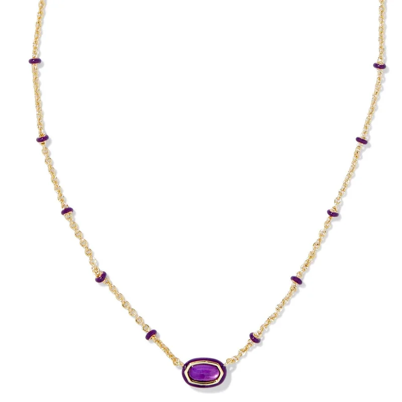 opal necklaces for women-Kendra Scott | Mini Elisa Gold Enamel Frame Short Pendant Necklace in Purple Mother-of-Pearl