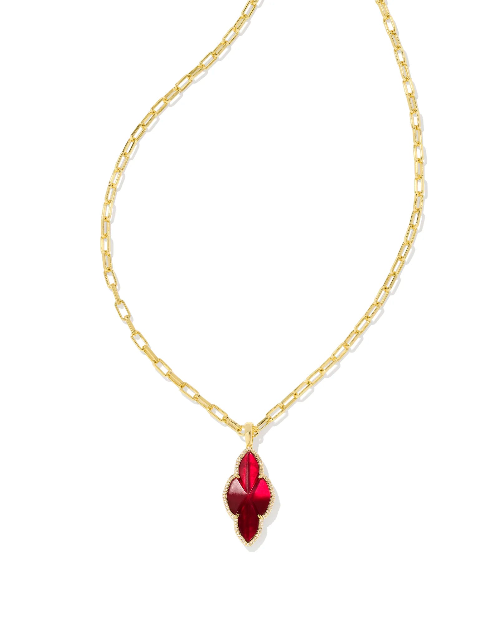 cross necklaces for women-Kendra Scott | Abbie Gold Pave Frame Large Long Pendant Necklace in Cranberry Red Illusion