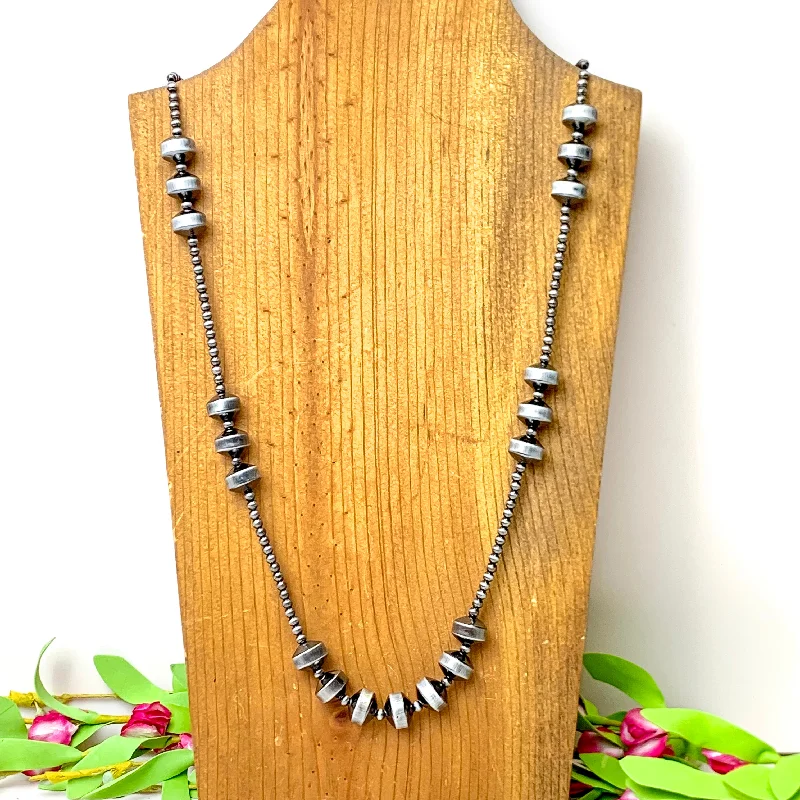 boho necklaces for women-Faux Navajo Pearl and Rondelle Necklace in Silver Tone