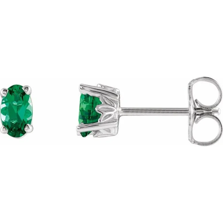 statement chandelier earrings for women-14K White Lab-Grown Emerald Earrings