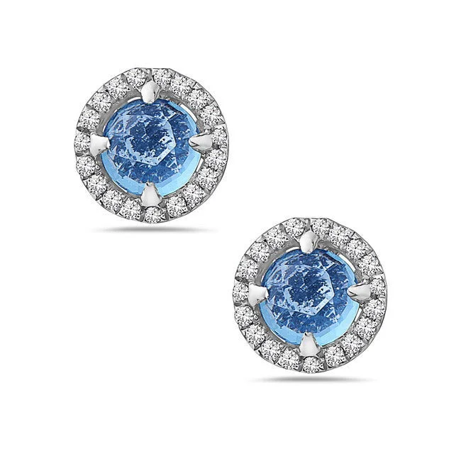 elegant gold earrings for women-Blue Topaz And Diamond Halo Post Earrings