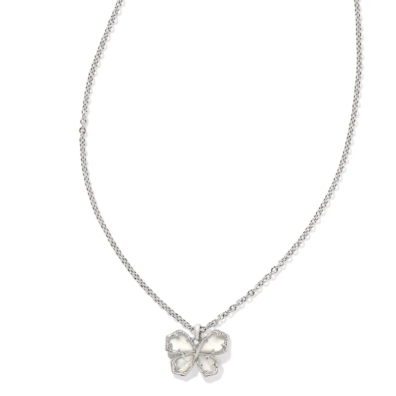 diamond statement necklaces for women-Kendra Scott | Mae Silver Butterfly Short Pendant Necklace in Ivory Mother-Of-Pearl