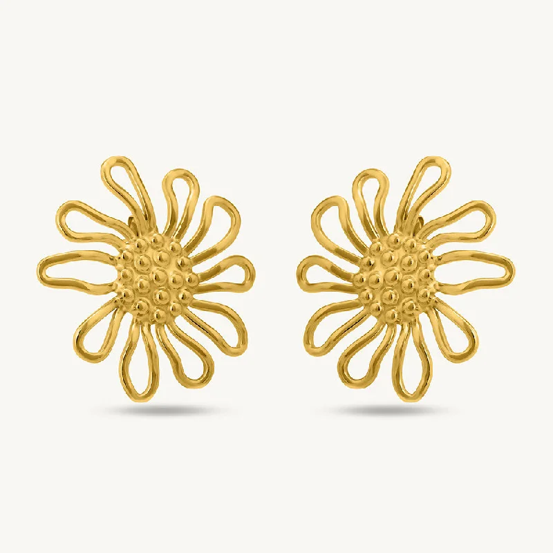 tear-drop earrings for women-Golden Sunflower Stud Earrings