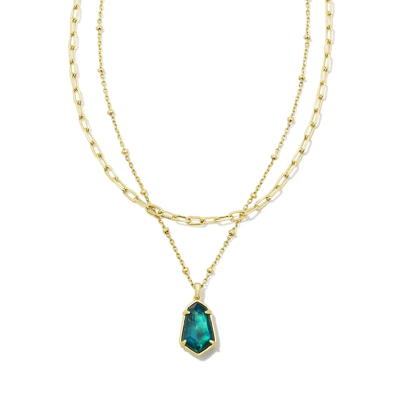 heart pendants for women-Kendra Scott | Alexandria Gold Multi Strand Necklace in Teal Green Illusion