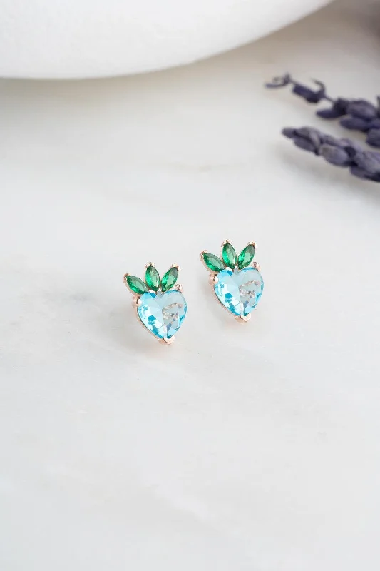 crescent moon earrings for women-Aquamarine Strawberry Heart Earring