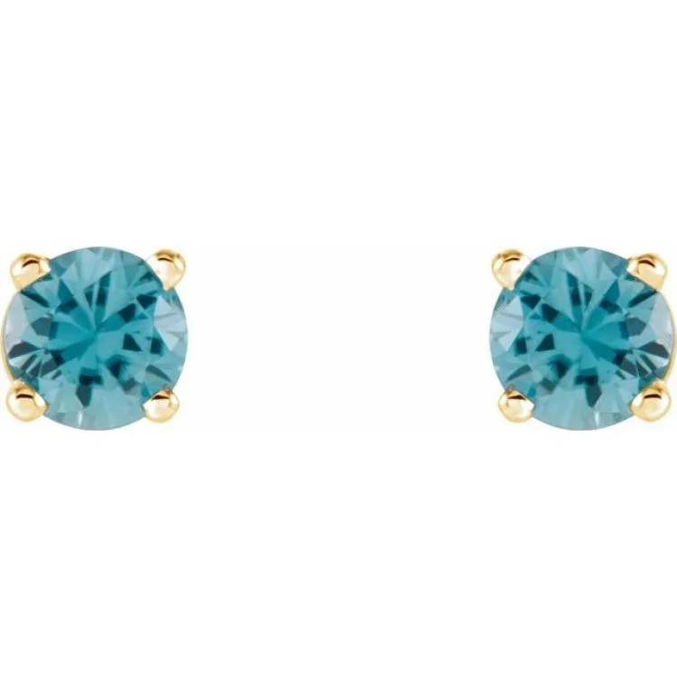 pearl stud earrings for women-14K Yellow 4 mm Natural Blue Zircon Stud Earrings