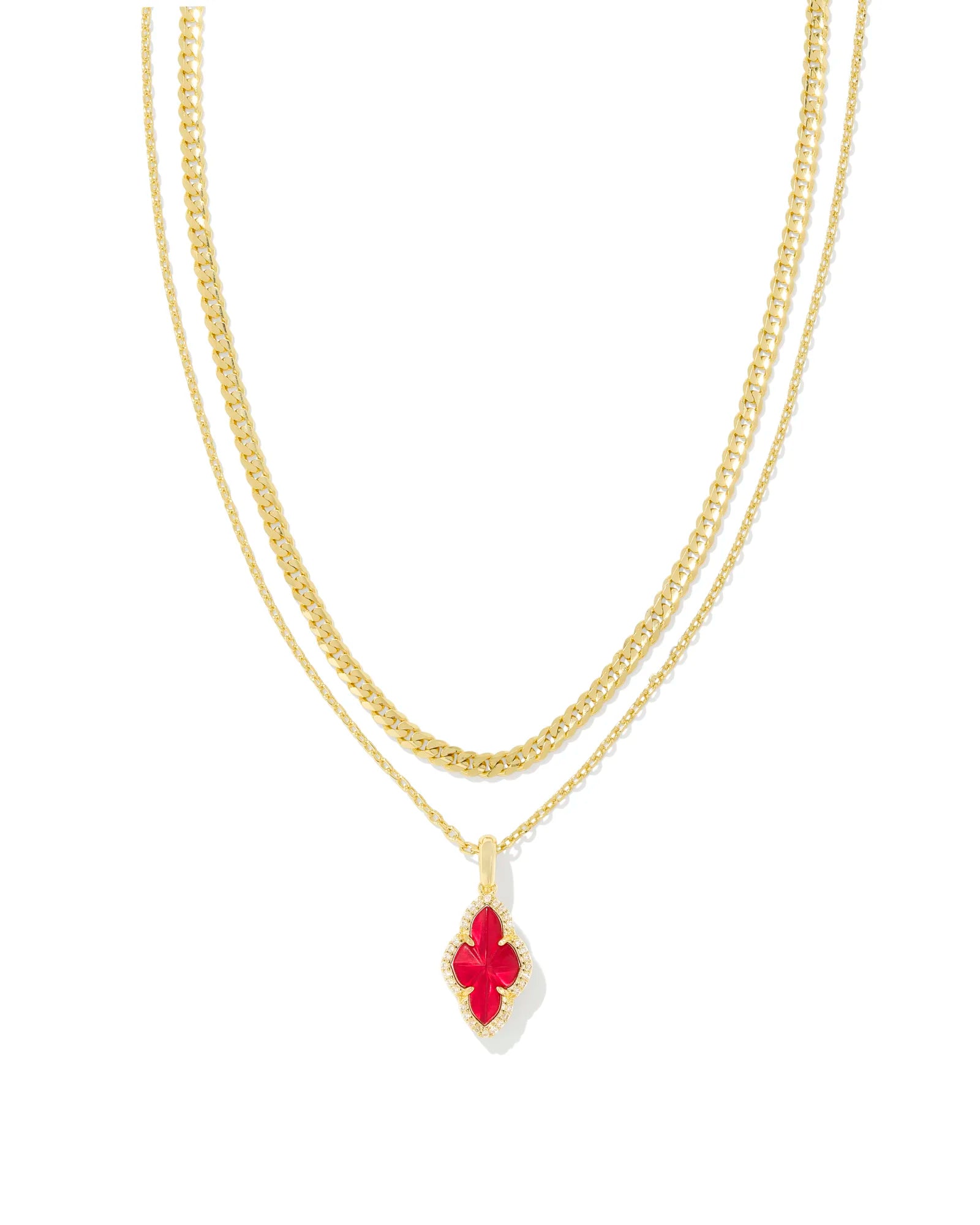 multi-strand necklaces for women-Kendra Scott | Abbie Gold Pave Frame Multi Strand Necklace in Cranberry Red Illusion