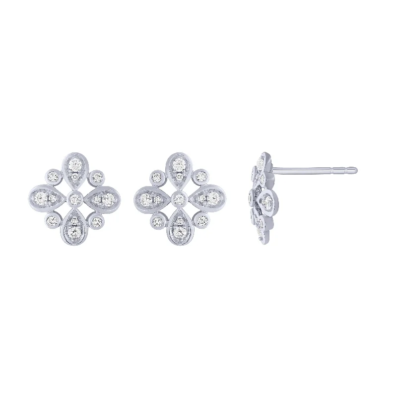 gemstone hoop earrings for women-14K White Gold 1/3Ct Floral Stud Earrings