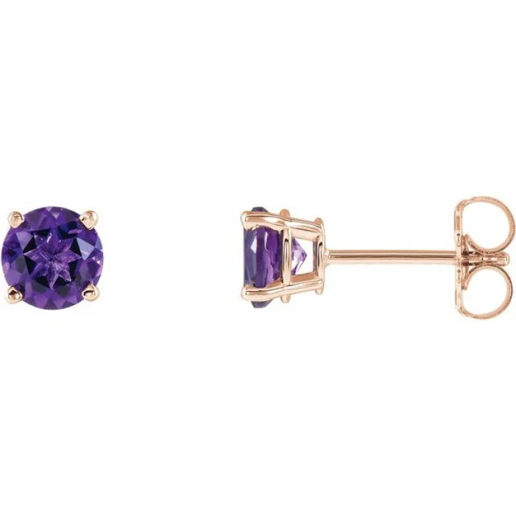 silver-plated earrings for women-14K Rose 5 mm Natural Amethyst Stud Earrings