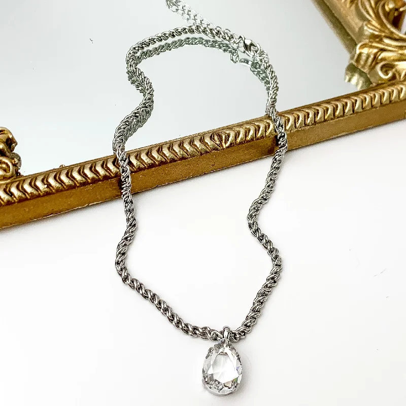 gold necklaces for women-Sorrelli | Eileen Pendant Necklace in Palladium Silver Tone and Clear Crystal