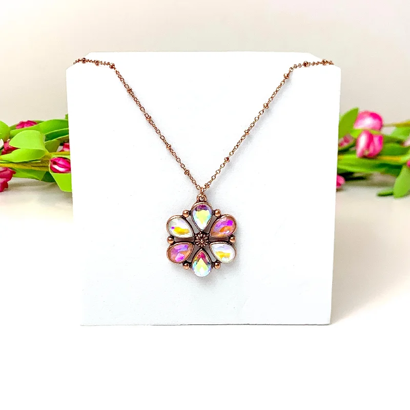 cross necklaces for women-Petal Perfection Copper Tone Flower Pendant Necklace in Pink and Ivory