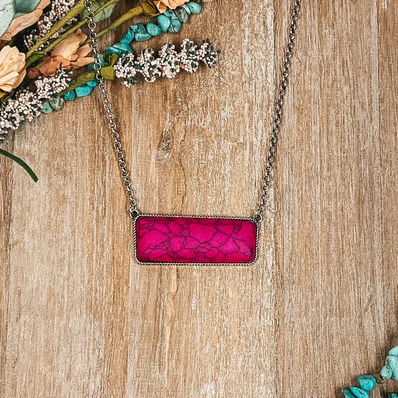 emerald necklaces for women-Large Rectangle Faux Stone Necklace in Pink