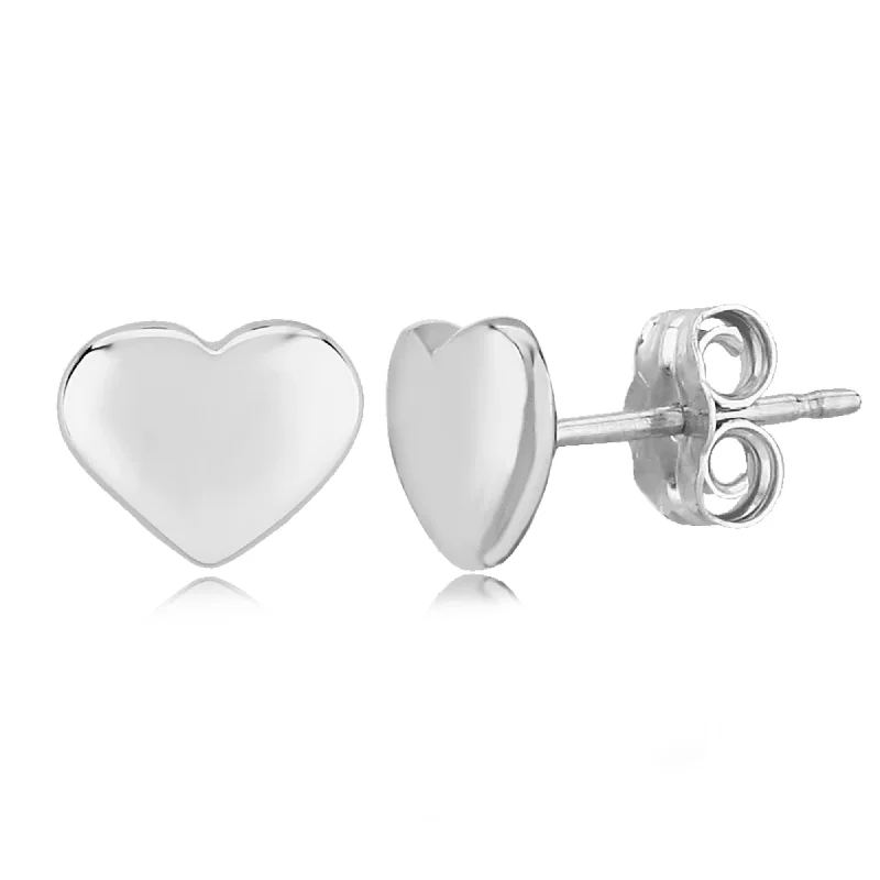 long dangling earrings for women-Sterling Silver 8mm Flat Heart Stud Earrings