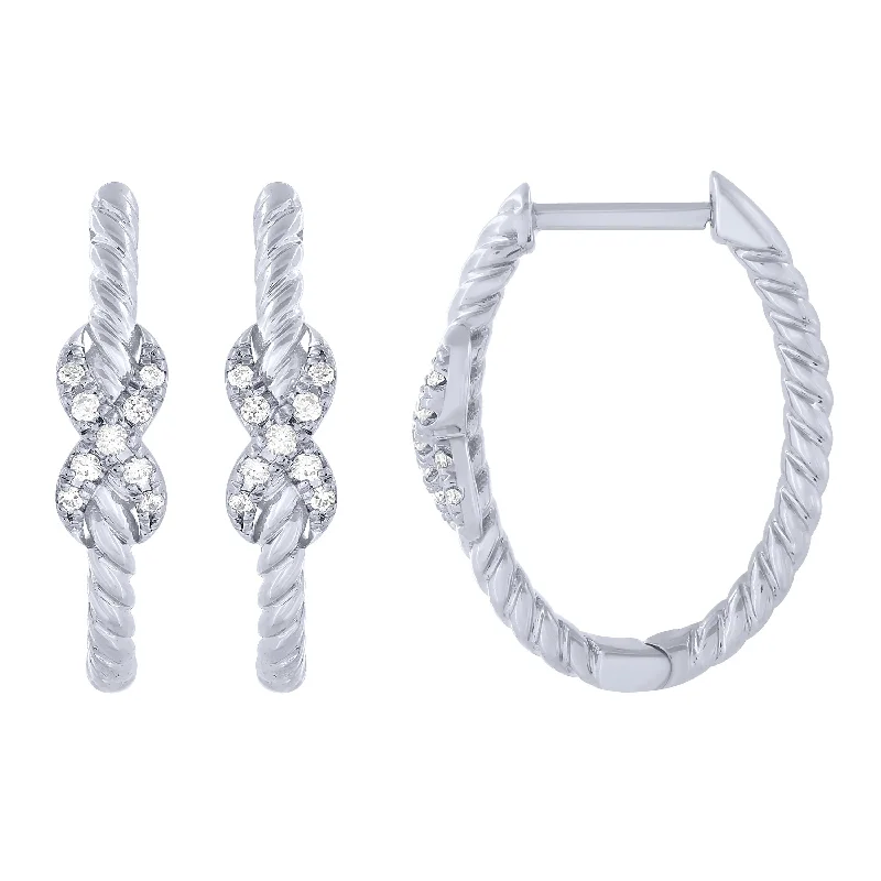 hoop stud earrings for women-Sterling Silver 1/10Ctw Diamond Twisted Hoops