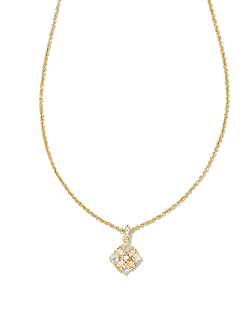 bar pendants for women-Kendra Scott | Dira Gold Crystal Short Pendant Necklace in White Crystal