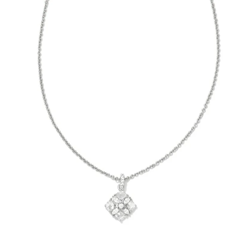 elegant necklaces for women-Kendra Scott | Dira Silver Crystal Short Pendant Necklace in White Crystal