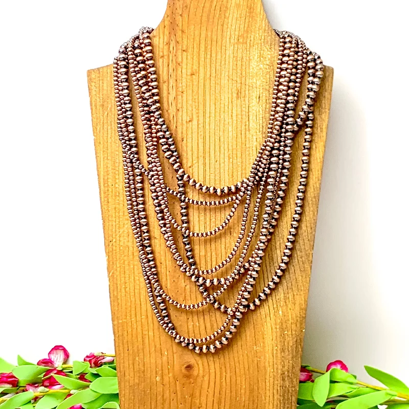 layered pearl necklaces for women-Nine Strand Faux Navajo Pearl Necklace in Copper Tone