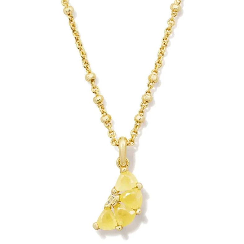 statement necklaces for women-Kendra Scott | Lemon Gold Short Pendant Necklace in Yellow Opalite Glass