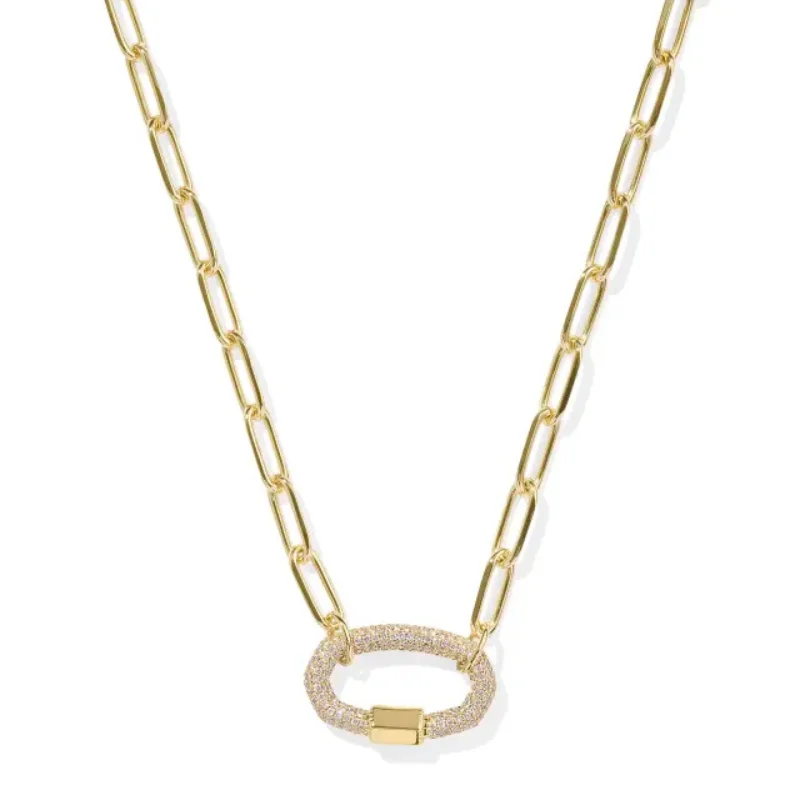 silver heart necklaces for women-Kendra Scott | Emery Gold Chain Link in White Crystal