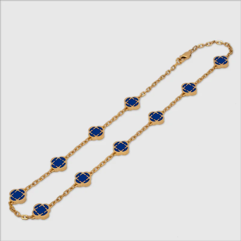 multi-layered necklaces for women-Blue Clover Stone Necklace (Gold)