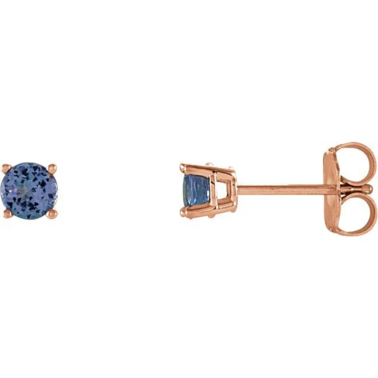 geometric earrings for women-14K Rose 4 mm Natural Tanzanite Stud Earrings