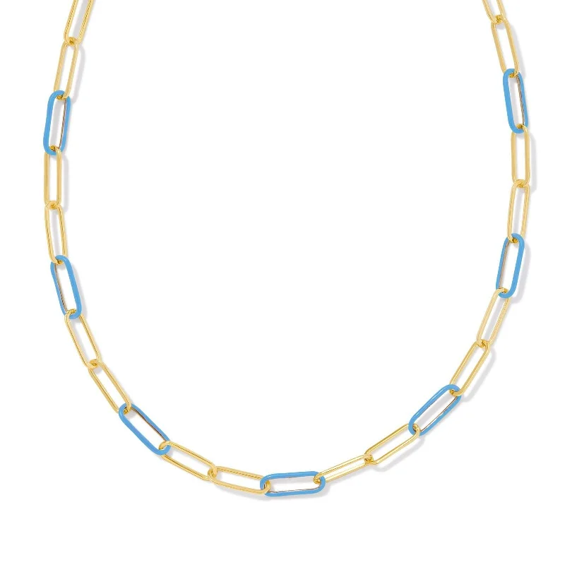 long chain necklaces for women-Kendra Scott | Ainsley Gold Convertible Chain Necklace in Light Blue Enamel