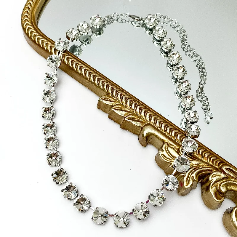 fashion necklaces for women-Sorrelli | Mara Crystal Statement Necklace in Palladium Silver Tone and Clear