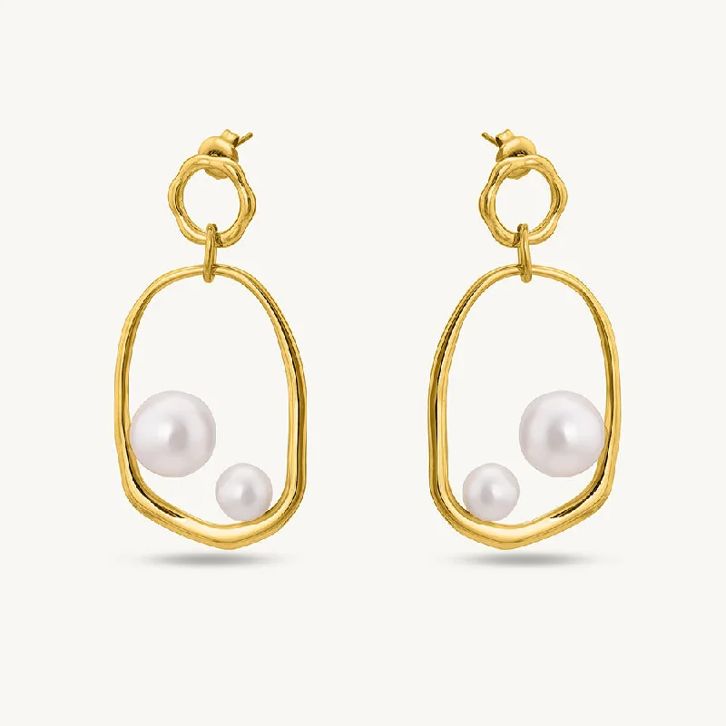 designer earrings for women-Golden Pearl Drop Earrings