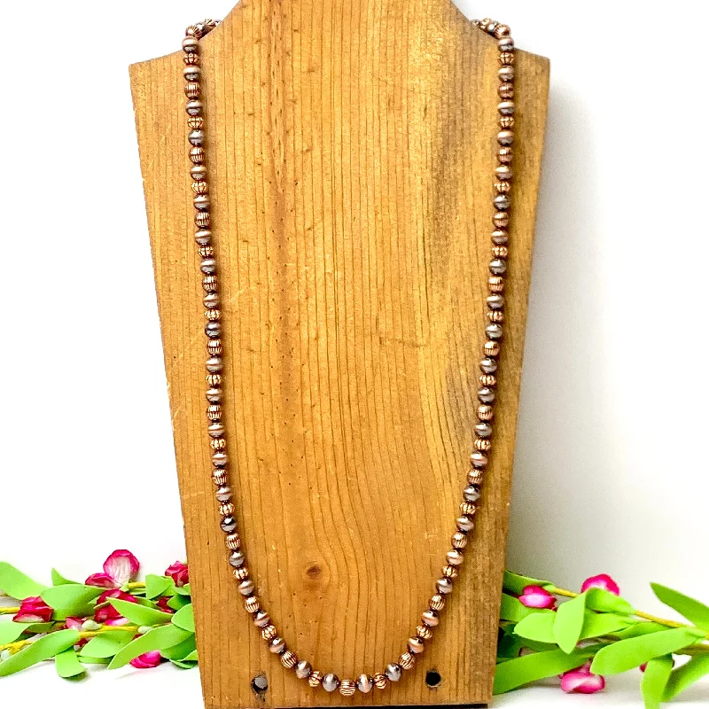 gemstone pendants for women-Long Faux Navajo Pearl Necklace with Corrugated Spacers in Copper Tone