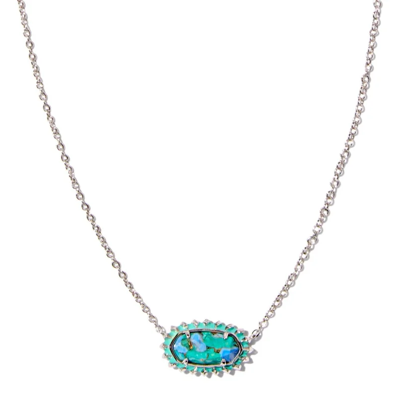 multi-layered necklaces for women-Kendra Scott | Elisa Silver Color Burst Frame Short Pendant Necklace in Bronze Veined Aqua Magnesite