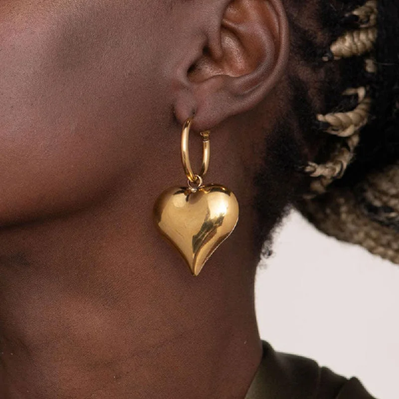 vintage drop earrings for women-Chunky Heart Hoop Earrings