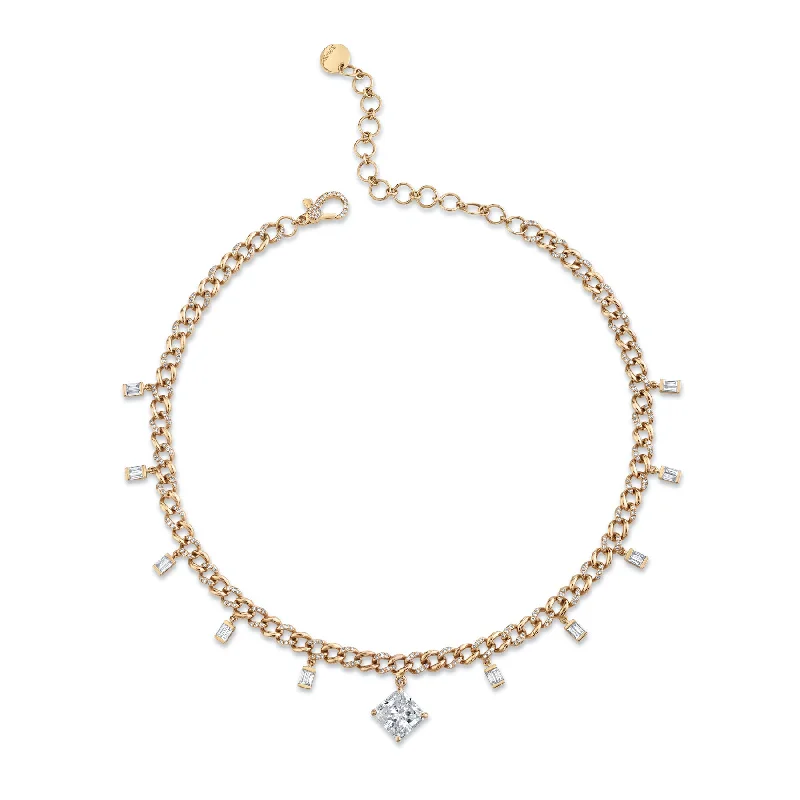 double chain necklaces for women-RADIANT DIAMOND BAGUETTE DROP LINK CHOKER