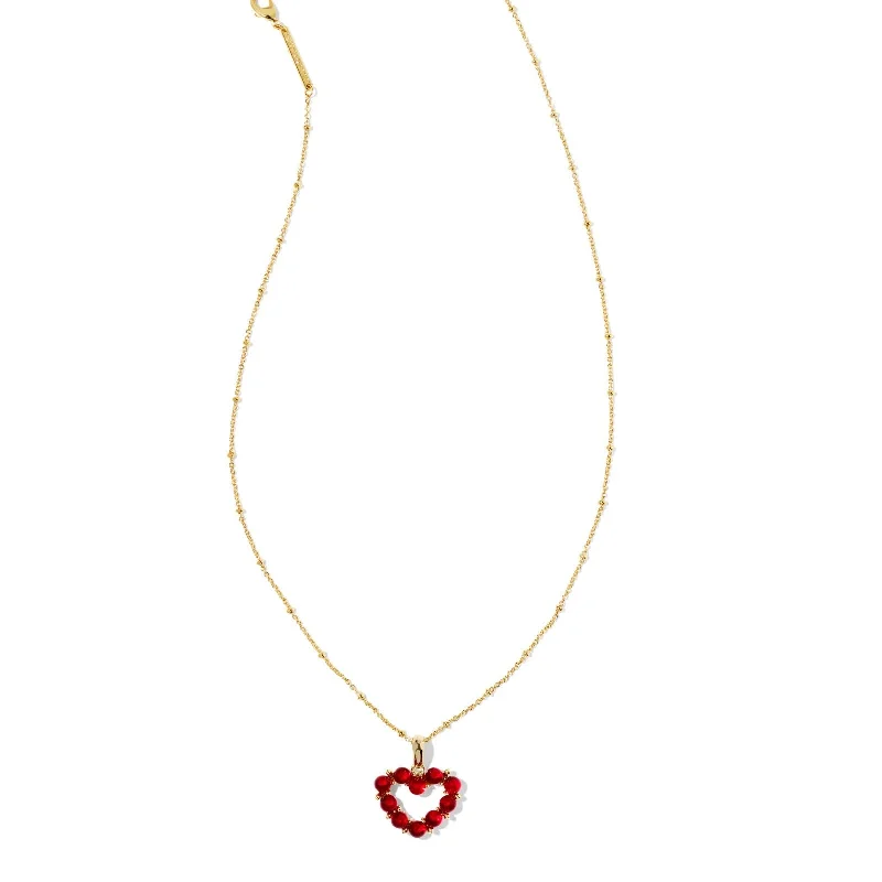 minimalist necklaces for women-Kendra Scott | Ashton Gold Heart Short Pendant Necklace in Red Glass