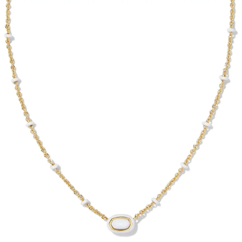 zirconia necklaces for women-Kendra Scott | Mini Elisa Gold Enamel Frame Short Pendant Necklace in White Mother of Pearl