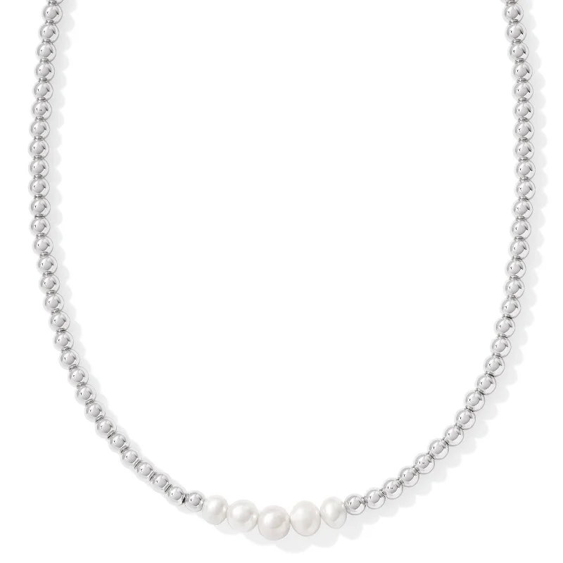 wedding pendant necklaces for women-Kendra Scott | Eve Silver Beaded Strand Necklace in White Pearl