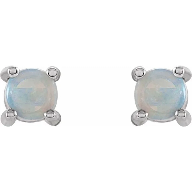 flower stud earrings for women-14K White 4 mm Natural White Opal Earrings