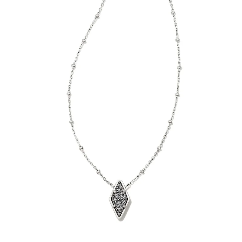 layered gold necklaces for women-Kendra Scott | Kinsley Silver Short Pendant Necklace in Platinum Drusy