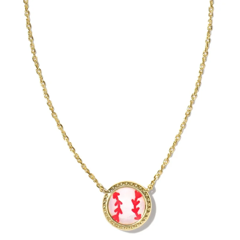 butterfly necklaces for women-Kendra Scott | Baseball Gold Short Pendant Necklace in Ivory Mother-of-Pearl