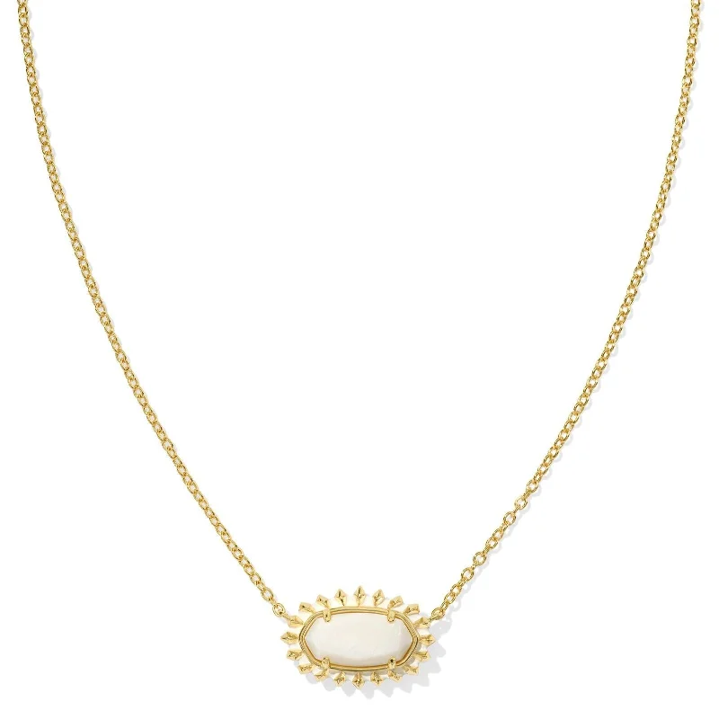 engraved necklaces for women-Kendra Scott | Elisa Gold Color Burst Frame Short Pendant Necklace in White Mother-of-Pearl