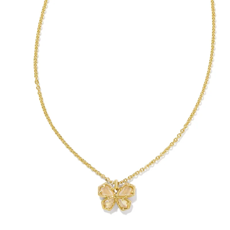 cross necklaces for women-Kendra Scott | Mae Gold Butterfly Short Pendant Necklace in Golden Abalone