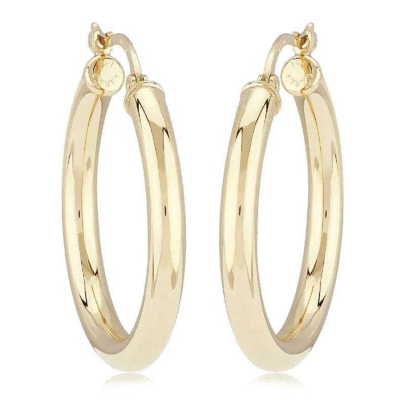 handmade earrings for women-14K Yellow Gold 3X25mm S/D Hoop Earrings