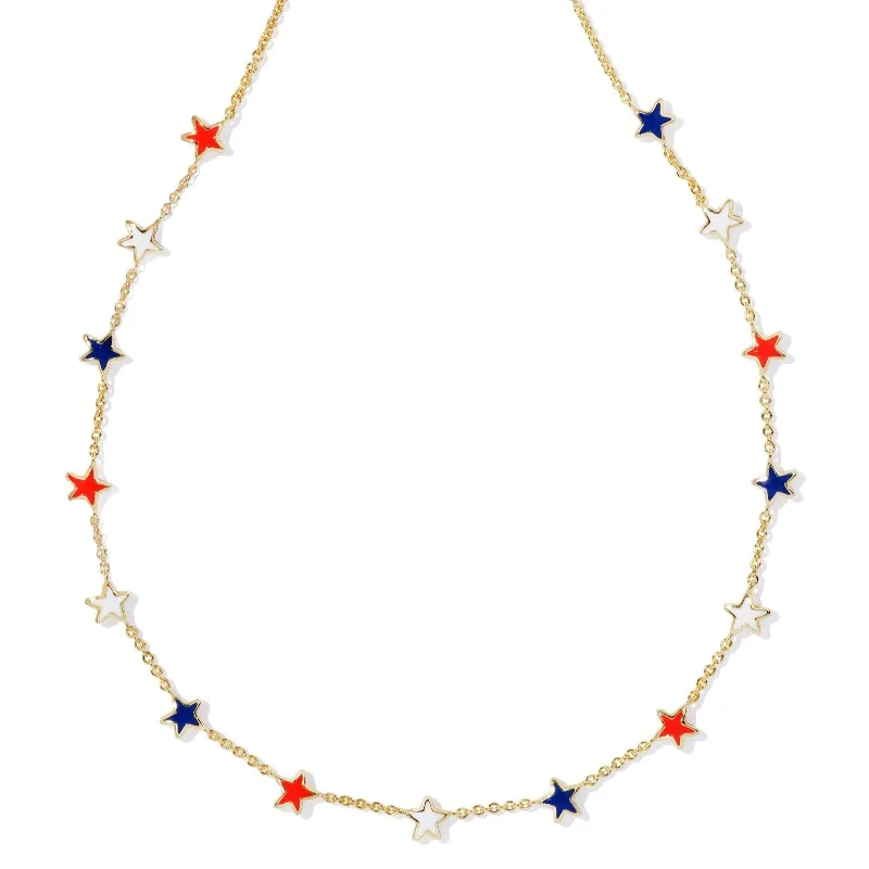 colorful gemstone necklaces for women-Kendra Scott | Sierra Gold Star Strand Necklace in Red, White, and Blue Mix