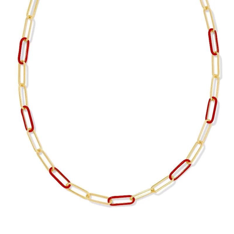 fashion necklaces for women-Kendra Scott | Ainsley Gold Convertible Chain Necklace in Red Enamel