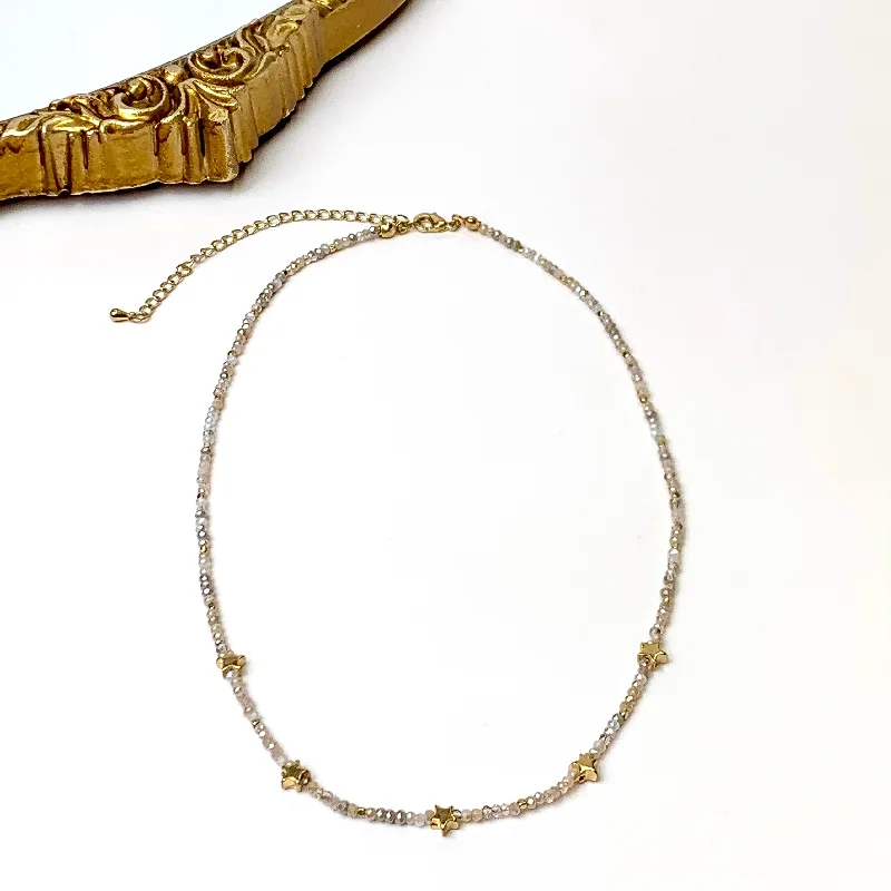 minimalist necklaces for women-Beaded Choker Necklace with Gold Stars in Ivory