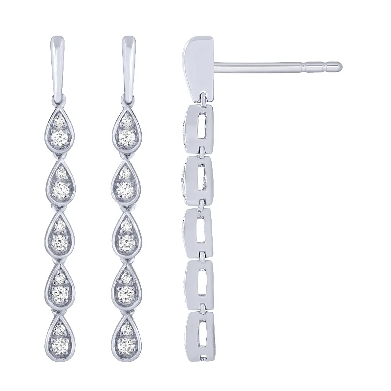 crystal stud earrings for women-14K White Gold 1/5Ct Diamond Teardrop Dangle Earrings