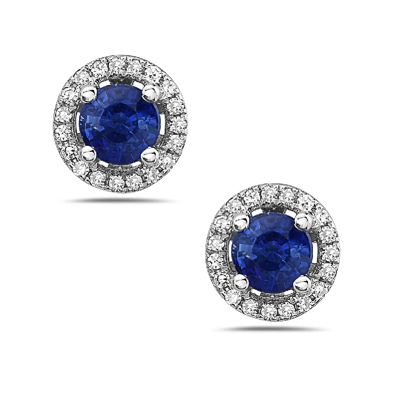 dazzling earrings for women-Sapphire And Diamond Halo Post Earrings