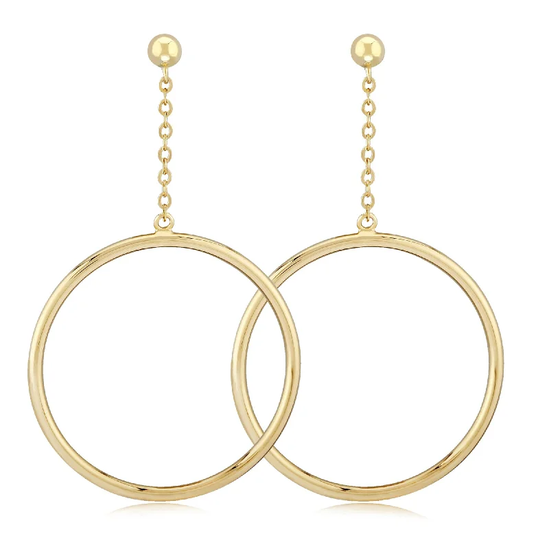 crescent moon earrings for women-14KG 25mm Tube Hoop Drop W/4mm Ball Earrings